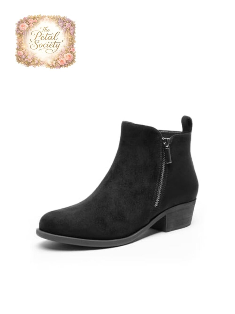 Women's Faux Suede Ankle Booties Low Chunky Heel Side Zip Boots
